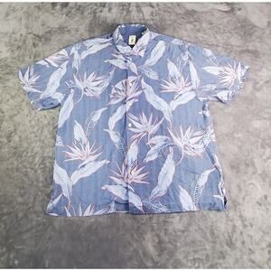 JAMAICA JAXX Shirt Men Sz 2XL 100% Silk Blue Tropical Leaves Hawaiian Camp Loop
